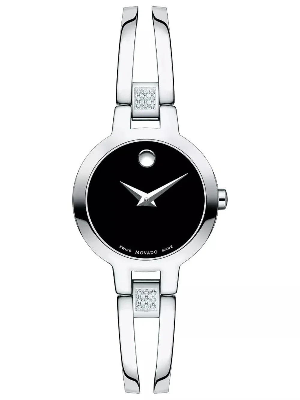 BRAND NEW Movado Amorosa Diamond Silver Tone Black Dial Watch w/Box (SRP $995)